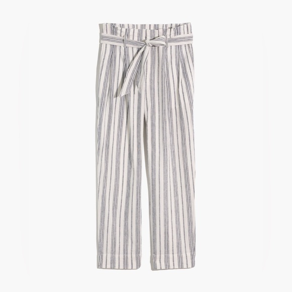 Madewell Linen-Cotton Paperbag Pants in Dark Baltic Stripe - Picture 4 of 9